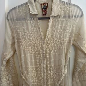 Johnny Was Cream Embroidered Maxi Dress / Swim Cover Up in XS